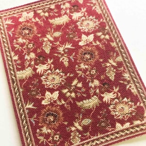 Dollhouse Miniature Rectangular Red Floral Rug