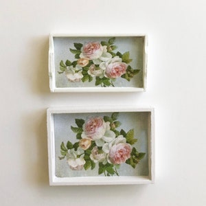 Miniature 1:12 Scale White Shabby Cottage Roses Decorative Serving Tray image 1