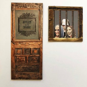 ASYLUM Door and Window With Faces Peeking Out  Miniature PAPER props in 1/48, 1/24 and 1/12 Scales
