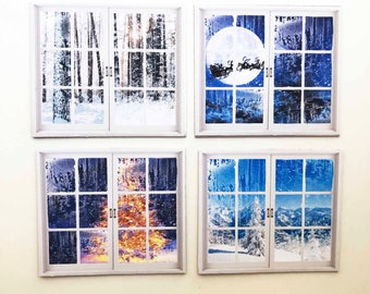 Frosty Winter Windows  in Faux White Framed PAPER Miniatures