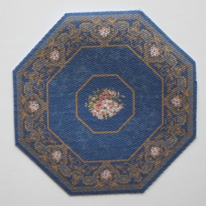 Miniature Rug Octagon Dark Blue  in Several Sizes For Dollhouse from 1:24 Up to Playscale