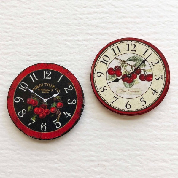 Miniature Retro Style Faux  Clock 1/24 and 1/12 Scale With Cherries