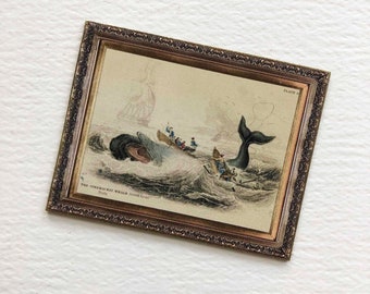 Miniature Paper Faux Framed Vintage Whaling Print