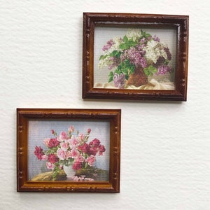 Miniature Framed Florals Roses and Lilacs for Dollhouse 1:12 scale