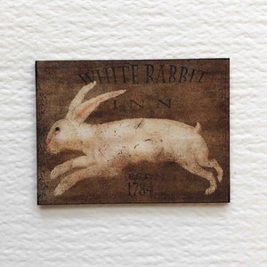 Miniature Vintage Primitive Design Sign White Rabbit Inn 1/24, 1/12 or 1/6 Scale