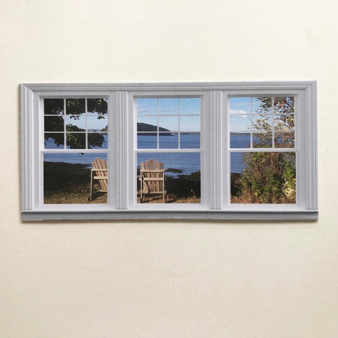 Paper Window Large Dollhouse PAPER Windows White Frames With View of Chairs Overlooking a ...