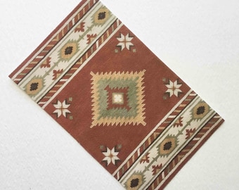 South West or Western Design Miniature Rug in Rust Sage and Cream