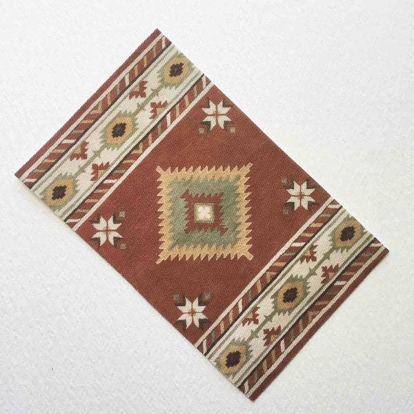 South West or Western Design Miniature Rug in Rust Sage and Cream