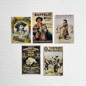 El Viejo Salvaje Oeste muestra carteles en miniatura a escala 1:12, conjunto de cinco Buffalo Bill Annie Oakley Pawnee Bill