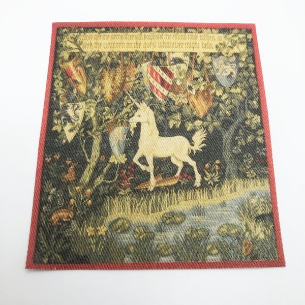 Miniature Fabric Unicorn Tapestry with Coats of Arms