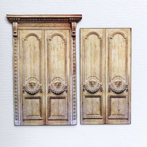 Miniature PAPER French Ornate Carved Wood Look  Faux Doors With or Without Frame  in 1:12 Scale or Half Scale