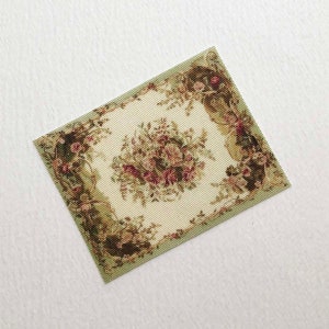 Miniature Rug for Dollhouse in Pale Green and Flowers