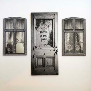 Midnight Dreary PAPER &quot;Enter if You Dare&quot; Door and Windows in Miniature