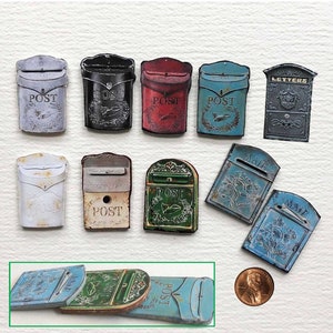 Buzones de correo falsos de papel en miniatura en estilo shabby grunge, accesorio de papel a escala 1/12 para casa de muñecas