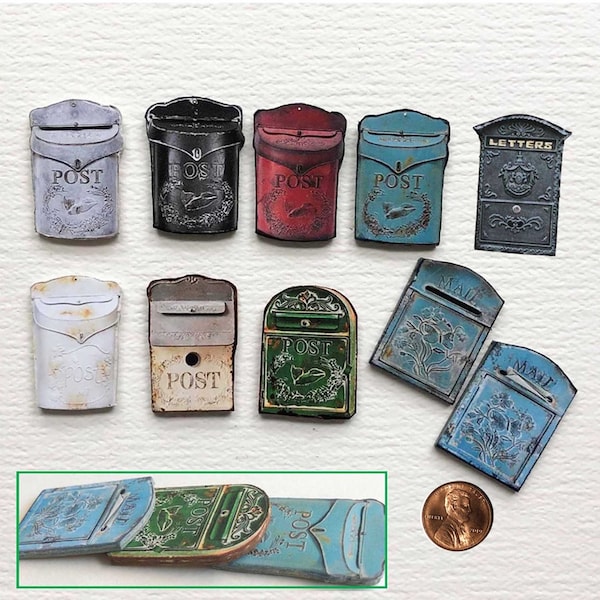Miniature PAPER Faux  MAIL and POST Boxes in Shabby Grungy Styles  1/12 Scale Paper Prop for Dollhouse