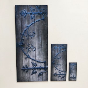 Rustic Gray Wood With Blue Ironwork  Look Miniature PAPER Door  in  1/48, 1/24 and 1/12 Scales