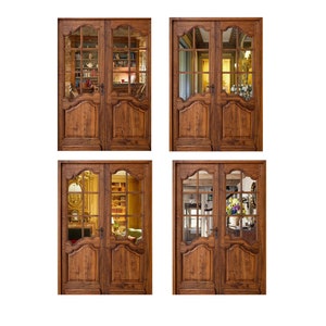 Country French PAPER Miniature  Wood Look IExterior Double Door With Choice of  Interior Window View and Scale