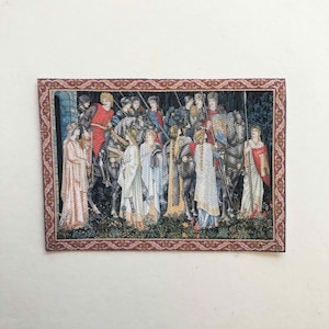 Miniature Tapestry of Arming and Departing for Quest a Fabric Reproduction in Several Scale Sizes