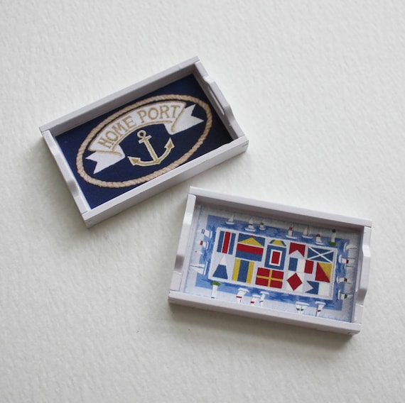 Miniature Nautical Serving Tray, 1:12 Scale Coastal Decor