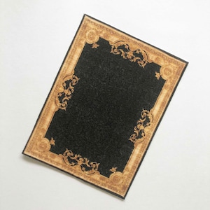 Black and Gold Art Nouveau Dollhouse Miniature Rectangular Rug in Sizes for 1/24 1/12 and 1/6