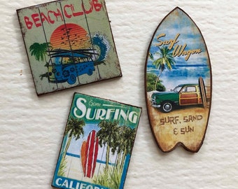 Surfing Miniature Scale Signs for Dollhouse Beach House Surfer