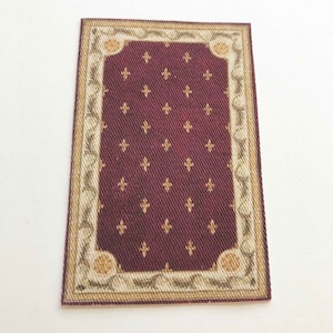 Burgundy  and Gold Fleur de Lis Pattern Miniature Rectangular Rug