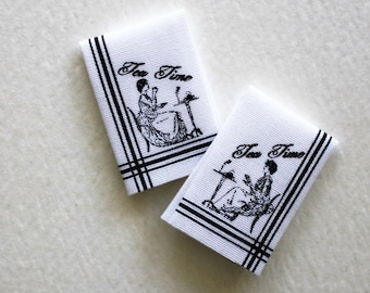 Pair of Miniature Victorian Ladies Tea Time Kitchen Tea Towels in 1:12 Scale for Dollhouse