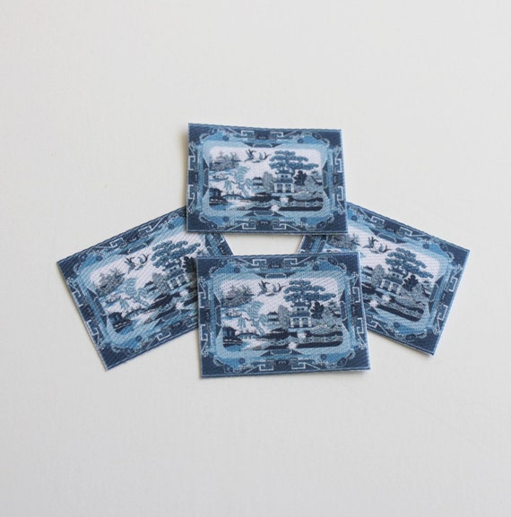 Blue Willow Dollhouse Miniature Placemat Set of Four 1:12 Scale to Cut Out
