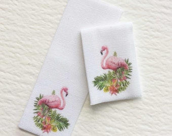Miniature Hand Towel With Pink Flamingo and Tropical Greenery