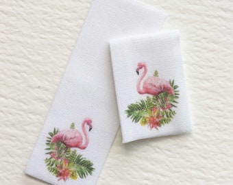 Miniature Hand Towels With Pink Flamingo and Tropical Greenery in 1/24 or 1/12 Scale