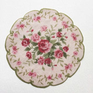Scale Miniature Round Scallop Edge Rose Pattern Rug Half Scale Dollhouse or Playscale