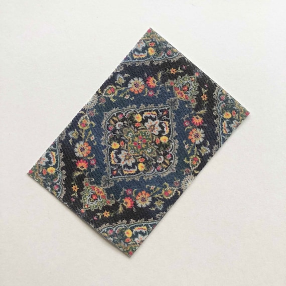 Miniature Rug, Blue Floral Dollhouse  Bohemian Style