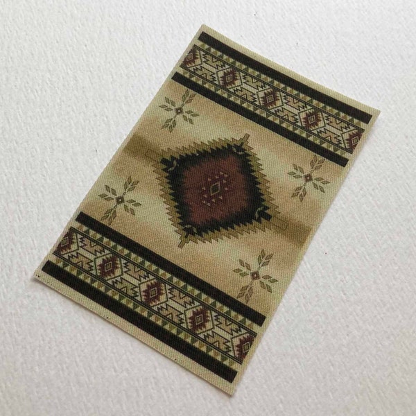 Miniature Southwest Navaho Style Tan Rust Brown Fabric Rug in 1/48  1/24 1/12 Sizes
