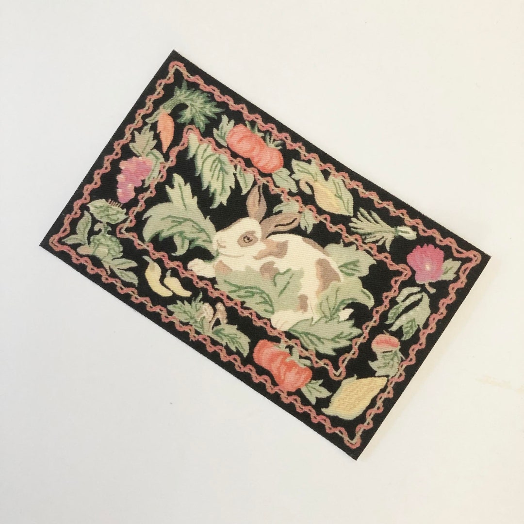 Miniature Bunny Rug, Vintage Hooked Rug Reproduction, Dollhouse Decor ...