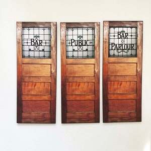 Miniature British Pub Faux Paper Prop Door With Look Of Leaded Glass with Words Bar, Public or  Bar Parlour  / Your choice