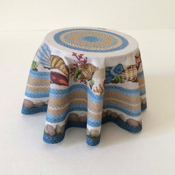 Round Table with Seashell Pattern Cloth Table Skirt  in  1/24 or 1/12 Scale for  Coastal Beachy Miniature Decor