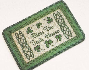 Miniature Bless This Irish House Rug for Dollhouse  Braided Look With Shamrocks in 1/24 1/12 and 1/6