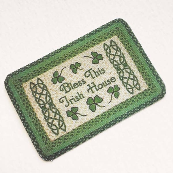 Miniature Bless This Irish House Rug for Dollhouse  Braided Look With Shamrocks in 1/24 1/12 and 1/6