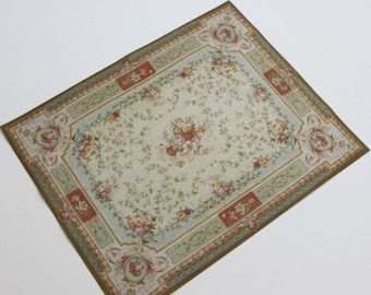 Miniature Scale French Floral Aubusson Rug in Shades of Green and Coral