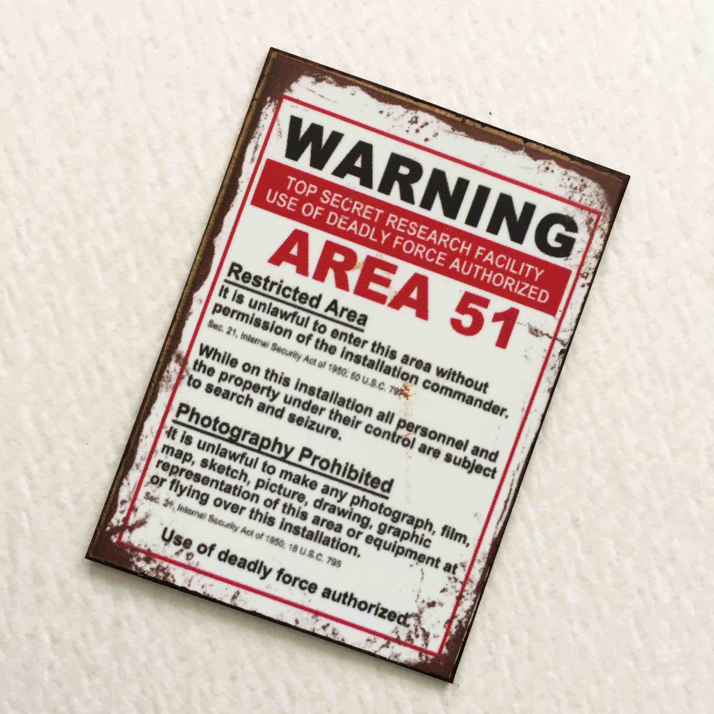 Miniature Paper Sign WARNING AREA 51 Top Secret Reasearch