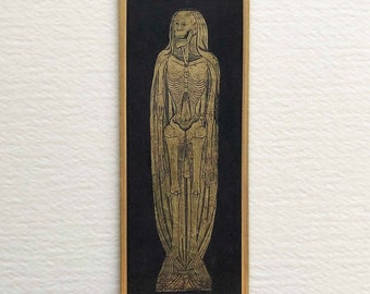 Scale Miniature Reproduction Prop of Antique Skeleton Brass Rubbing in Faux Gold Frame