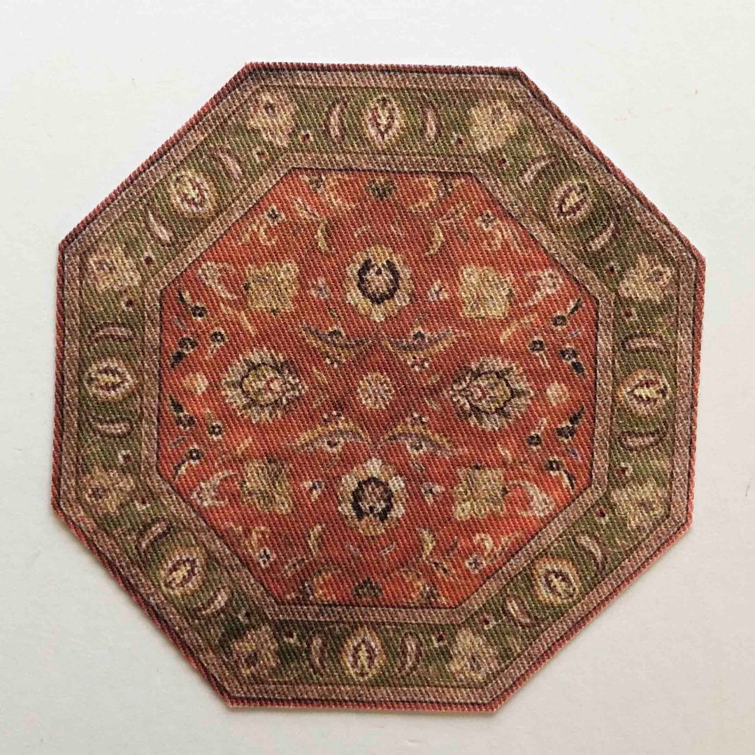Miniature Mission Style Rug Octagon Rust and Olive in Several Sizes Etsy