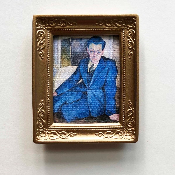 Gold Framed Miniature Portrait of a 1920s Man in a Blue Suit in Choice of Frame