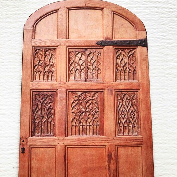 Miniature Arched Door Wood Look 1920s Era Tudor Design Faux Paper