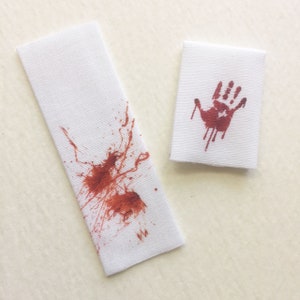 Miniature Hand Towels Choice of Two  With Look of Bloody Hand Print or Blood Splatter in 1/24, 1/12  or 1/6 Scale