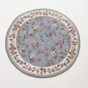 Miniature  Blue Floral Round  Dollhouse Rug in Sizes for Many Scales