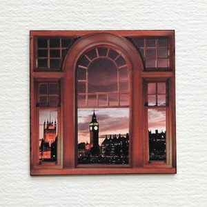Faux Miniature Victorian PAPER Windows With View of London Houses of Parliament and Big Ben