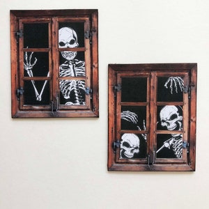 Miniature PAPER Faux Windows with Skeletons Peering In