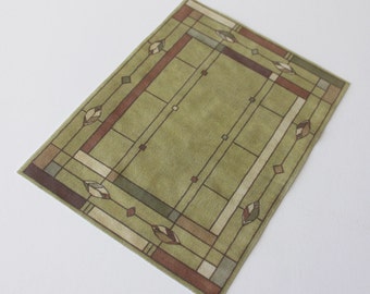 Miniature Rug Rectangular Arts and Crafts Prairie Style Khaki Green in Several Scale Sizes