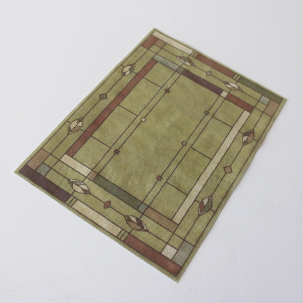 Miniature Rug Rectangular Arts and Crafts Prairie Style Khaki Green in Several Scale Sizes